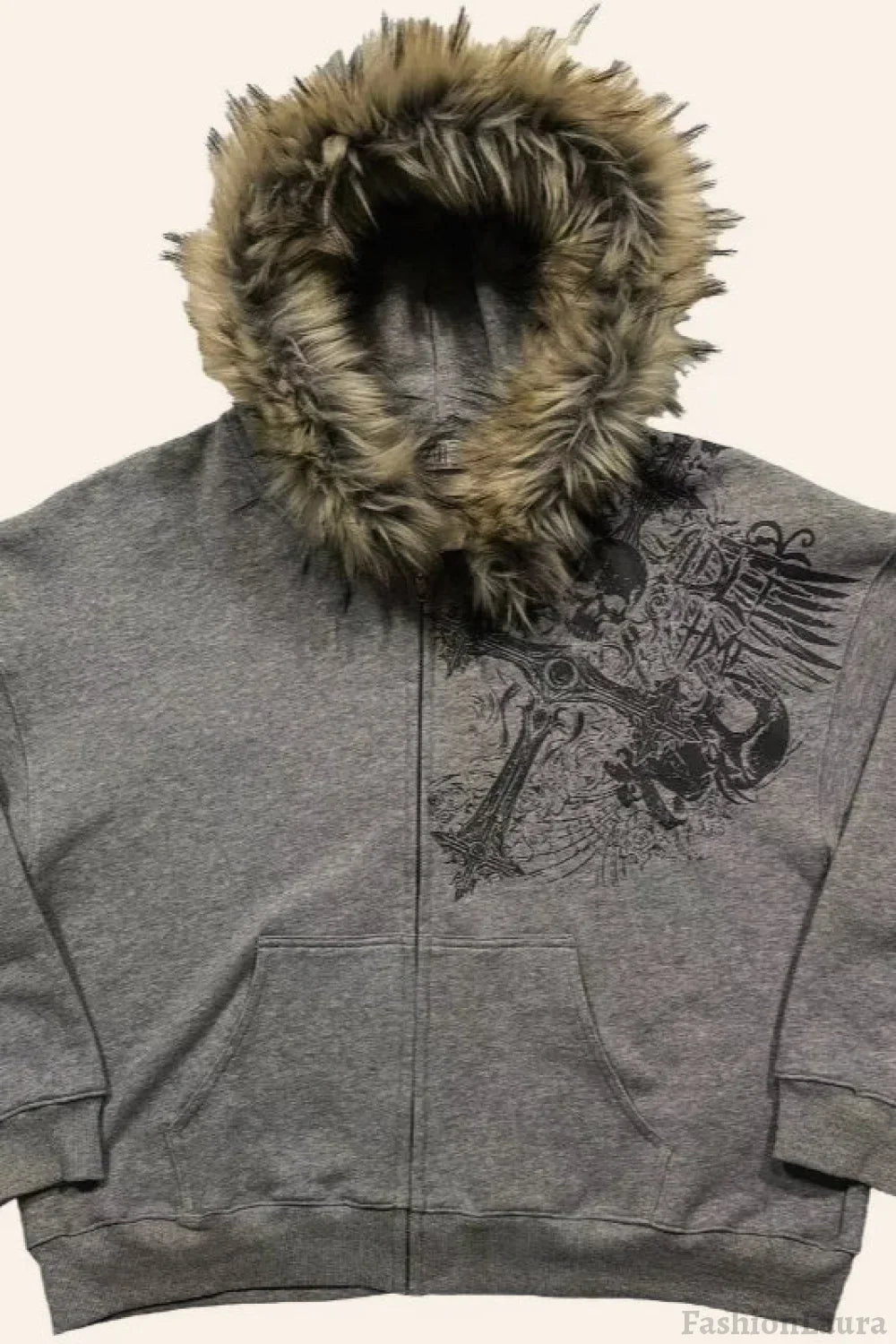 American Gothic Skeleton Bone Hoodie Grey / S