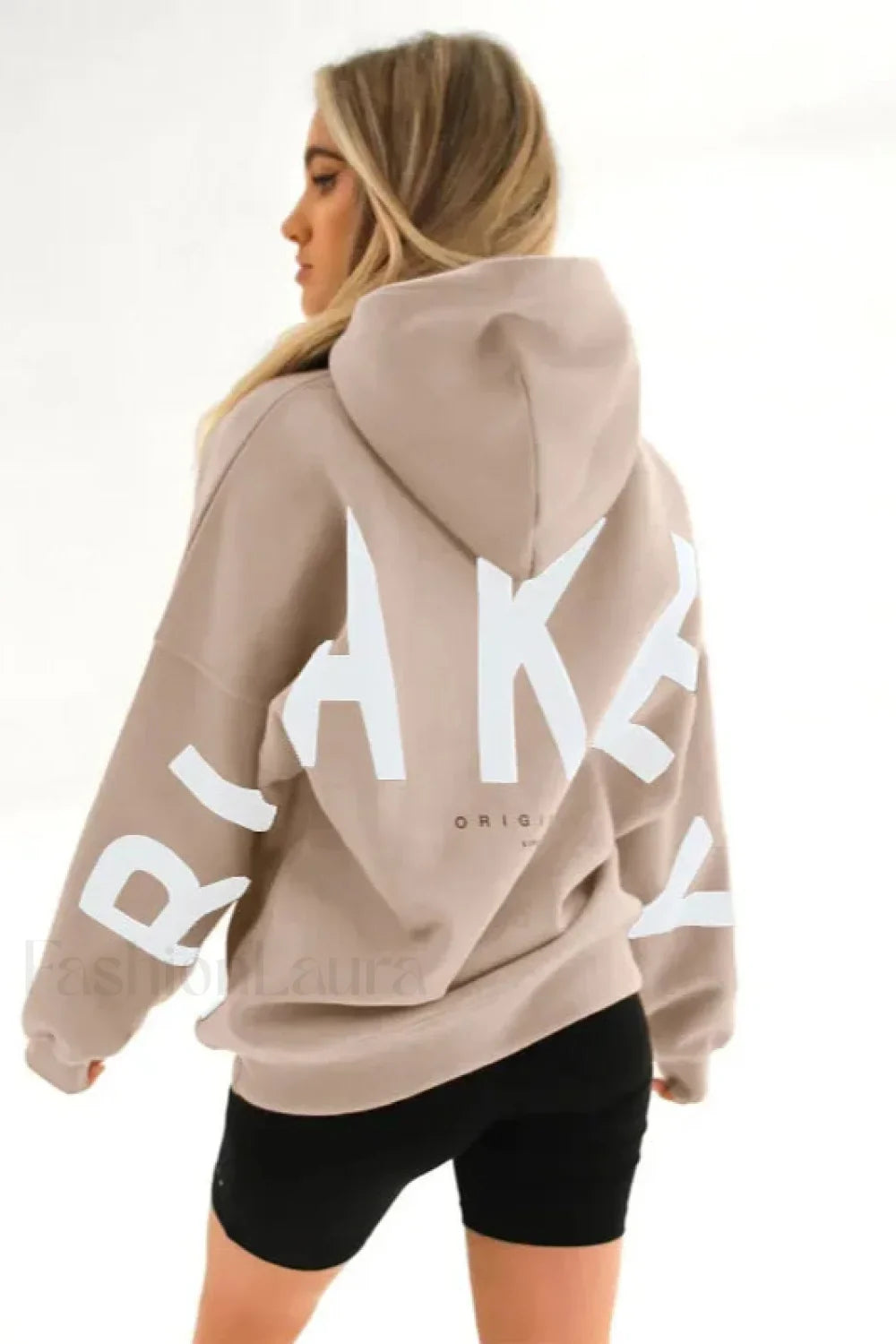 American Retro Letter Print Oversized Hoodie Apricot / S