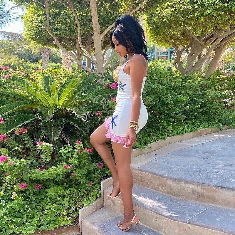 Sequin Starfish Bustier Ruffle Hem Bodycon Mini Dress