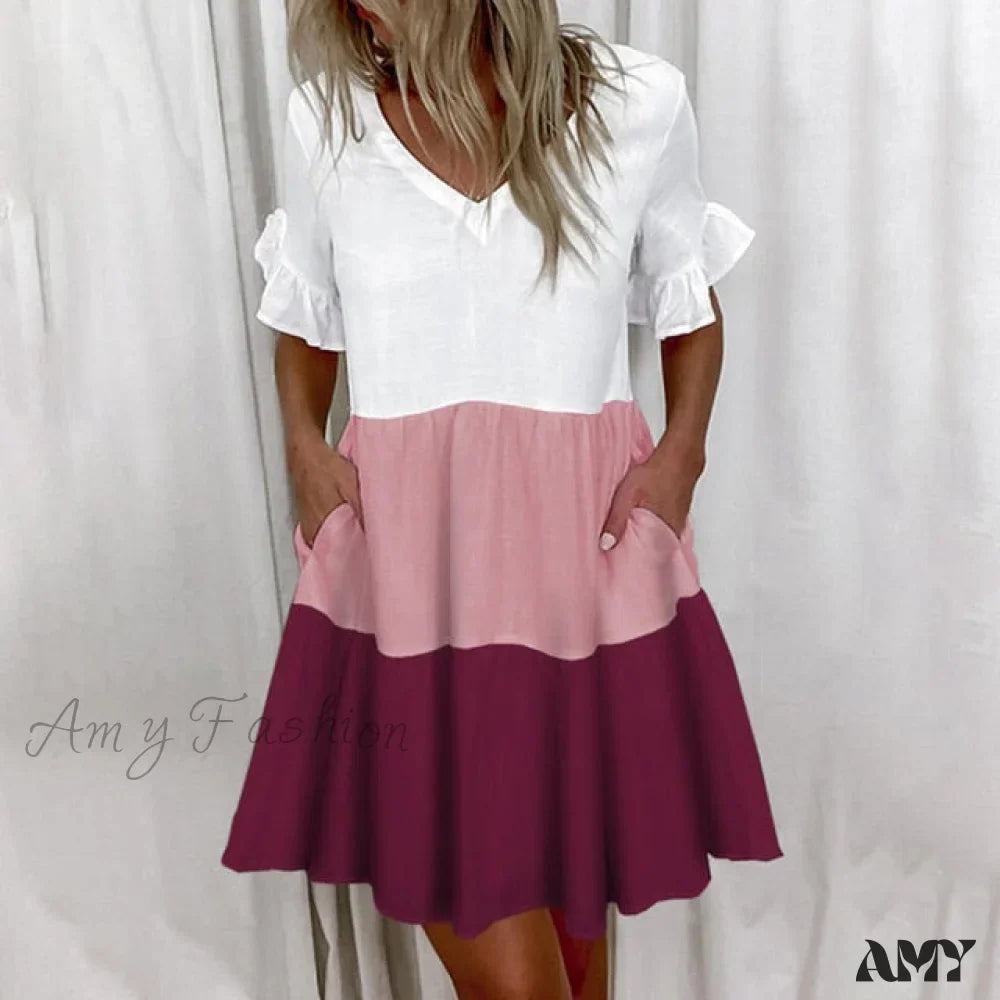 Script Print V-Neck Short Sleeve Tiered Mini Dress 3