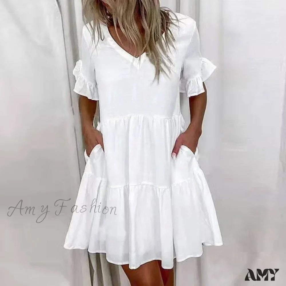 Script Print V-Neck Short Sleeve Tiered Mini Dress 5