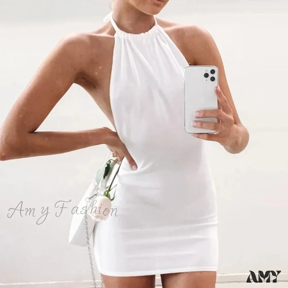 Halter Neck Backless Ruched Bodycon Mini Dress 6