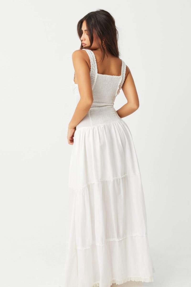Square Neck Corset Button Front Tiered Maxi Dress 7