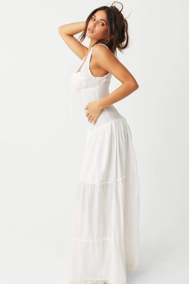 Square Neck Corset Button Front Tiered Maxi Dress 6