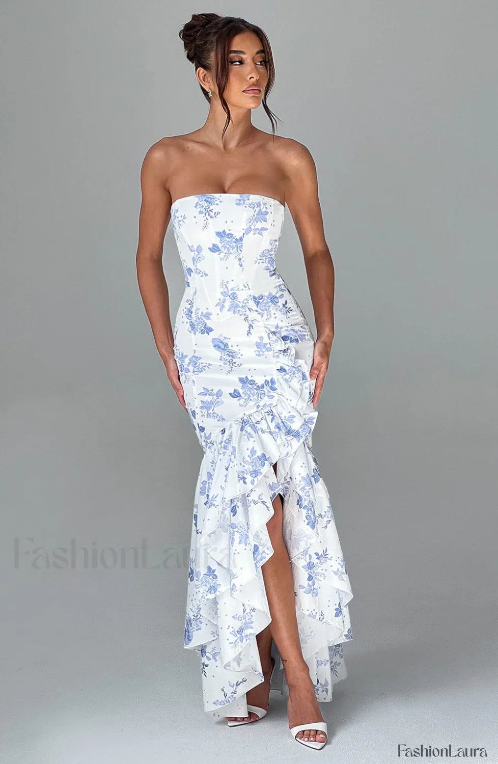 Angelina Maxi Dress Trendy - Blue Floral Print