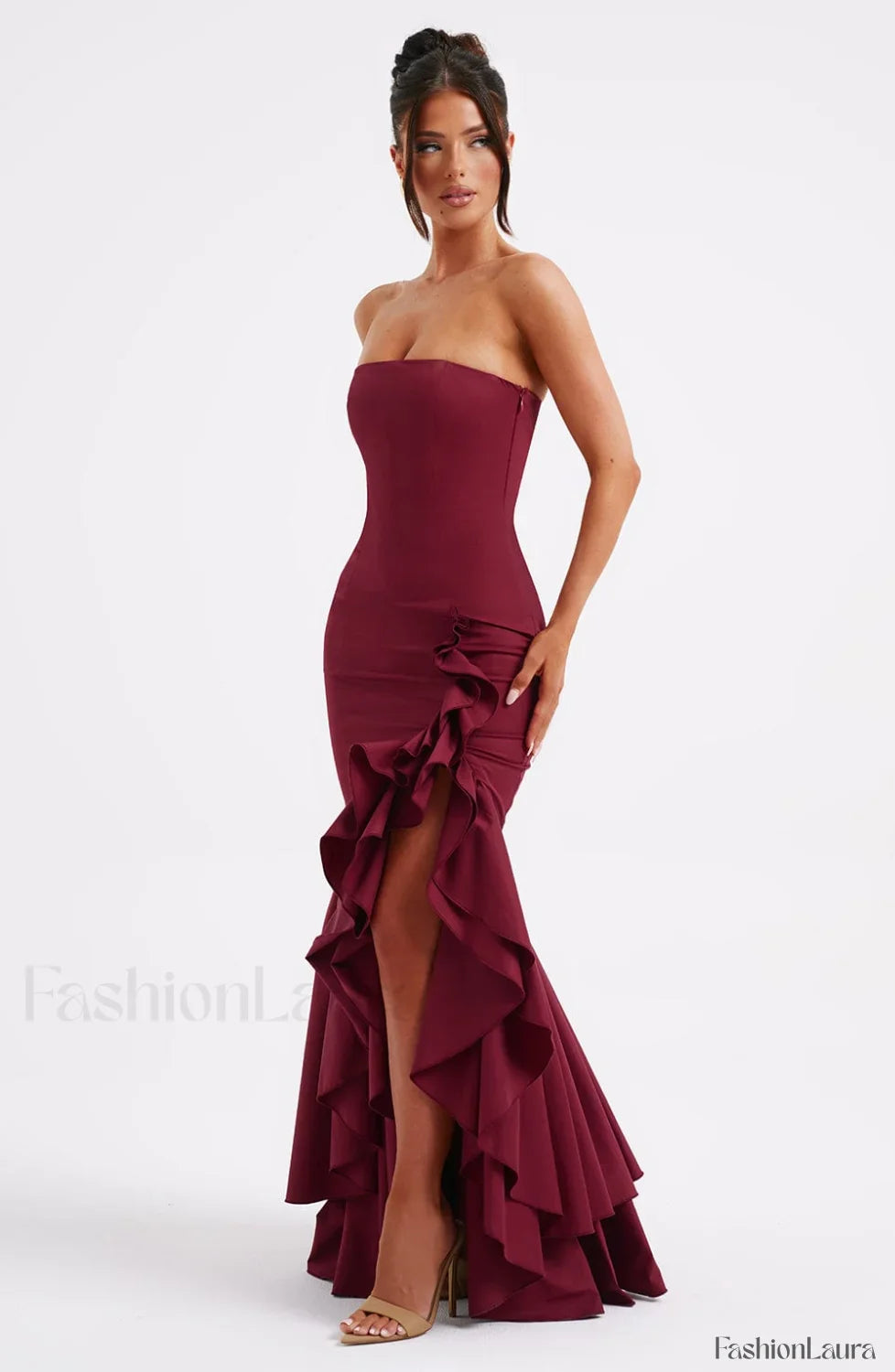 Angelina Maxi Graceful Dress - Burgundy