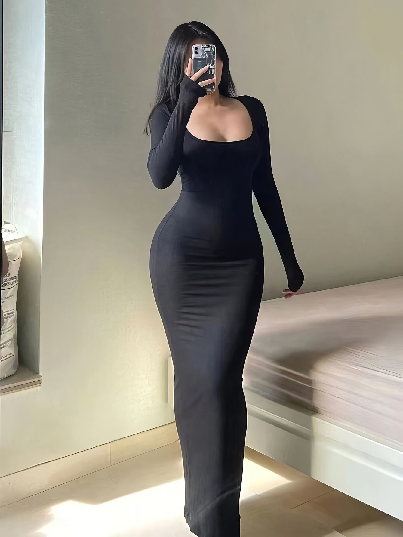 Anaís Elegant Autumn Dress with A-line and Long Sleeves for Women