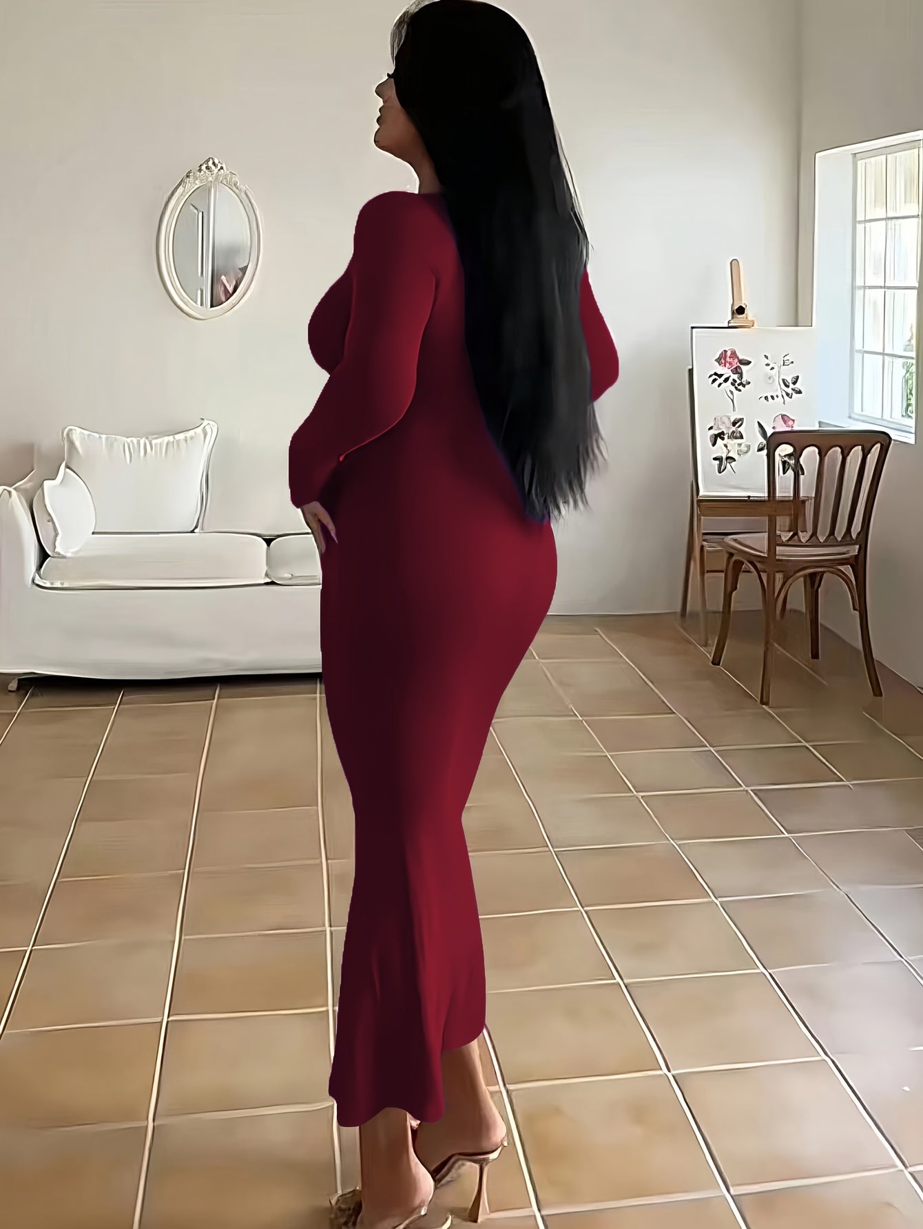 Anaís Elegant Autumn Dress with A-line and Long Sleeves for Women