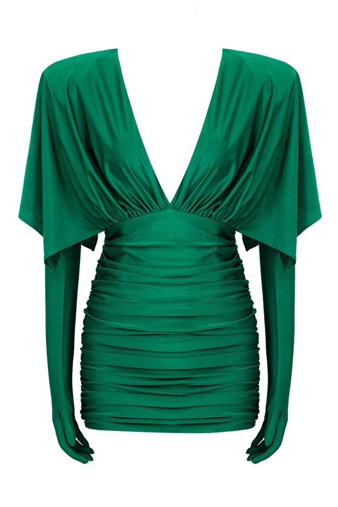 V-Neck Sleeveless Ruched Corset Bodycon Mini Dress