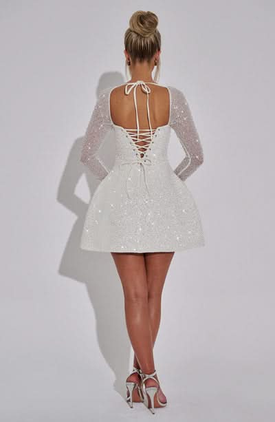 Sequin Square Neck Long Sleeve Fit and Flare Mini Dress 2