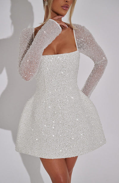 Sequin Square Neck Long Sleeve Fit and Flare Mini Dress 3