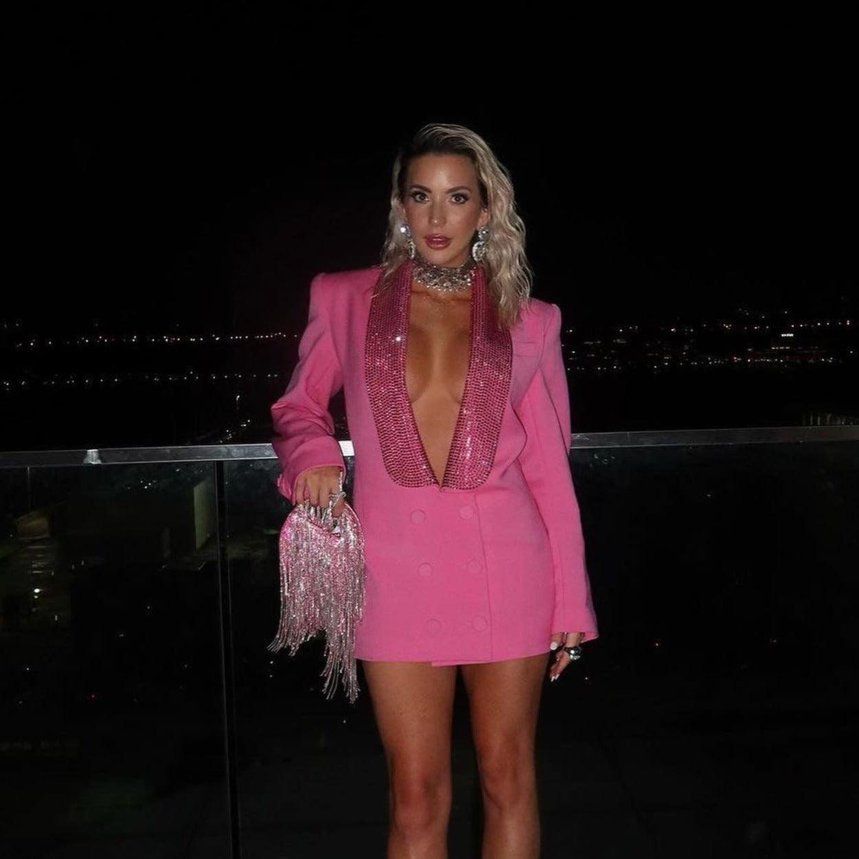 Sequin Shawl Lapel Double Breasted Long Sleeve Blazer Mini Dress