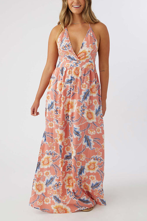 Multi Floral Print Halter Maxi Dress