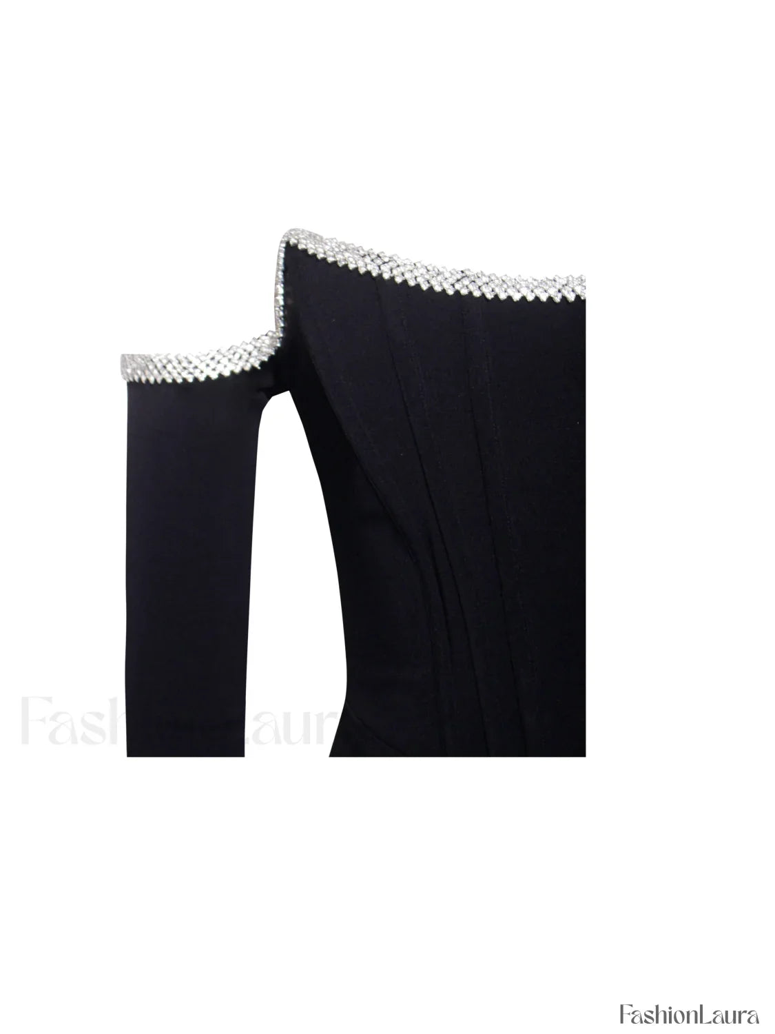 Annika Black Off Shoulder Long Trendy Sleeve Corset Dress With Crystal Trim