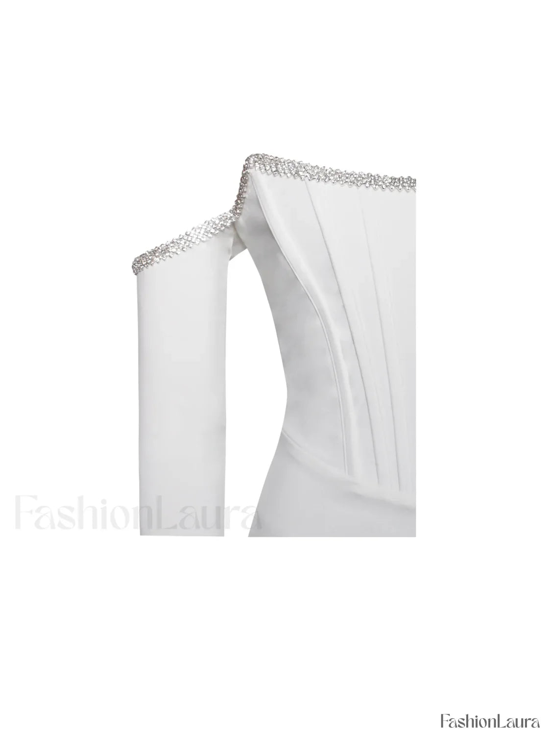 Annika White Off Shoulder Long Trendy Sleeve Corset Dress With Crystal Trim
