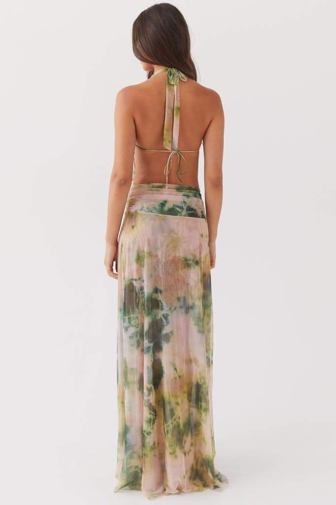 Tie Dye Halter Neck Deep V-Neck Backless Maxi Dress 6