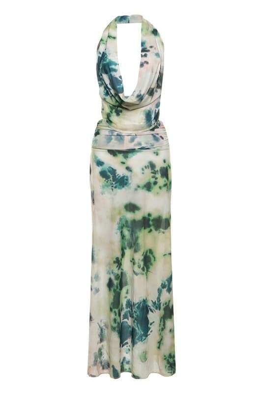 Tie Dye Halter Neck Deep V-Neck Backless Maxi Dress 9