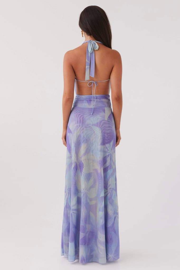 Tie Dye Halter Neck Deep V-Neck Backless Maxi Dress 14