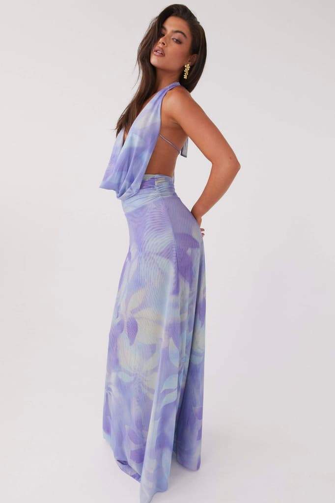 Tie Dye Halter Neck Deep V-Neck Backless Maxi Dress 13