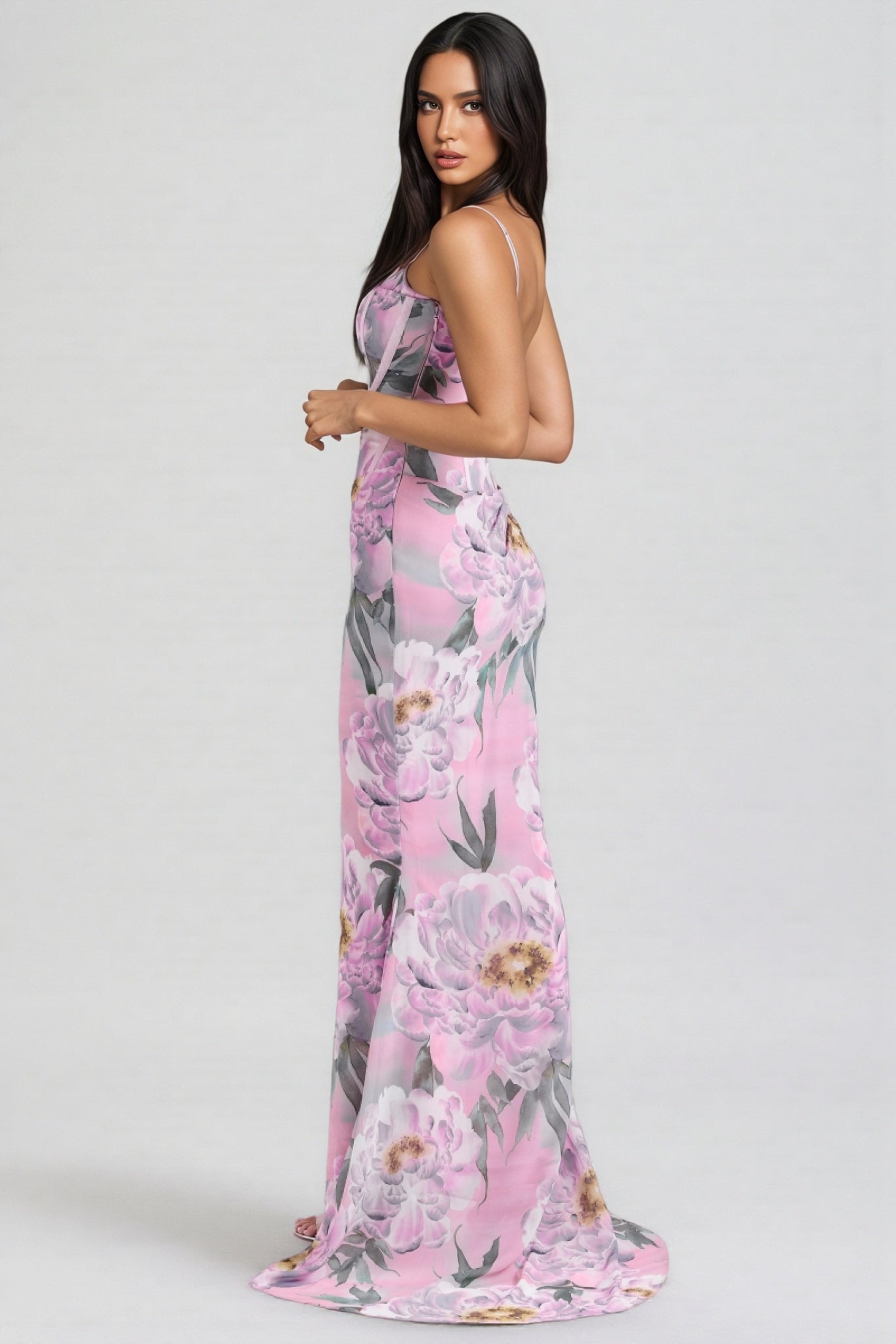 Floral Spaghetti Strap Corset Mermaid Maxi Dress