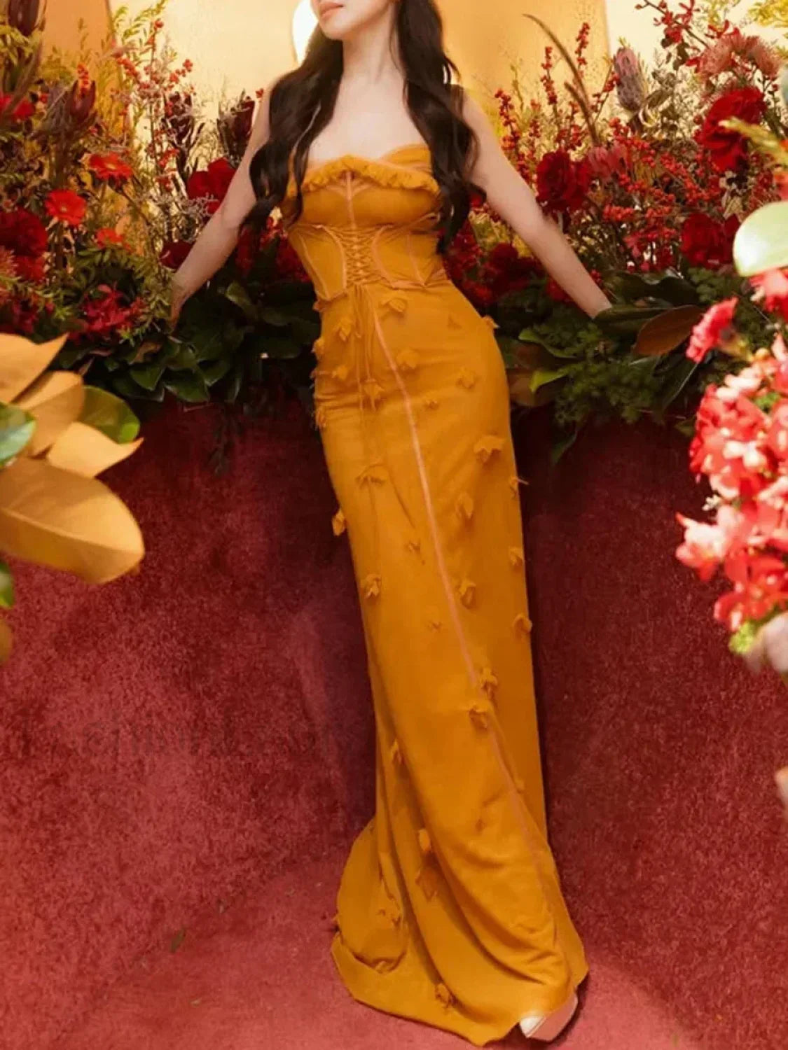 Applique Slim Slash Maxi Dress