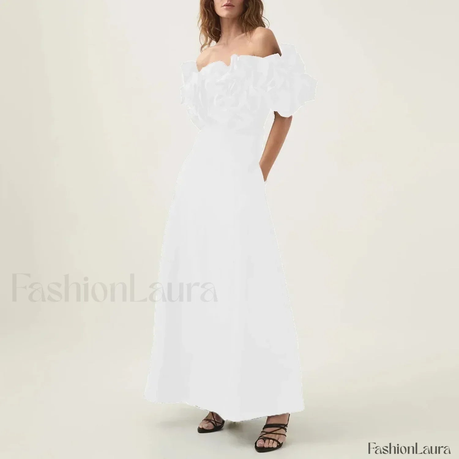 Applique Solid Slash Maxi Dress