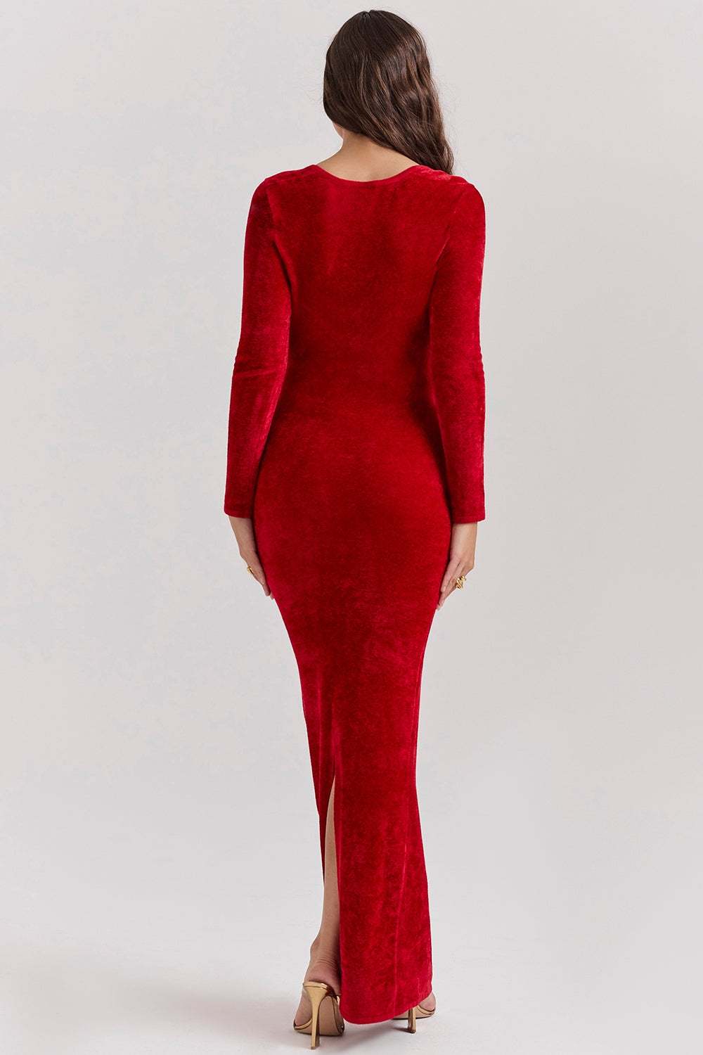 Velvet Sweetheart Neck Long Sleeve Bodycon Maxi Dress 9
