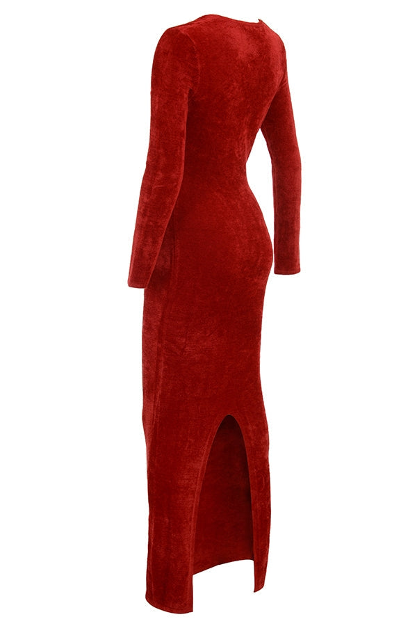 Velvet Sweetheart Neck Long Sleeve Bodycon Maxi Dress 11