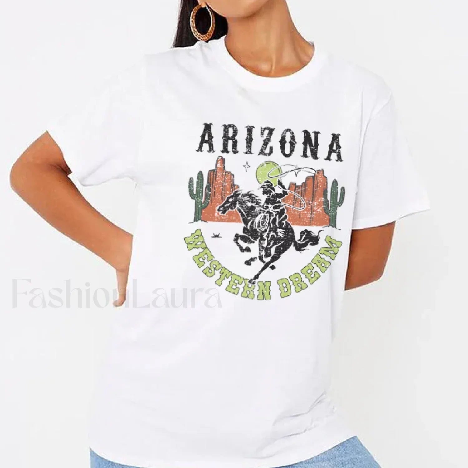 Arizona Cowboy Desert Cactus Western T Shirt WHITE / S