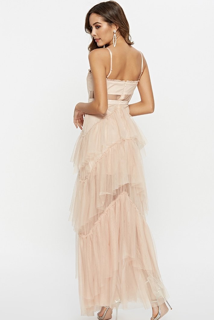 Tulle Spaghetti Strap Corset Tiered Maxi Dress