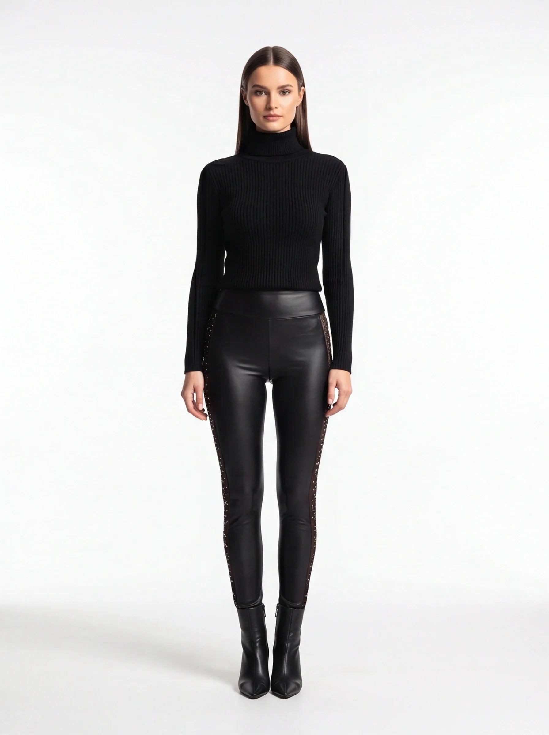 Black Skinny Pants High Waist Stretch PU Leather