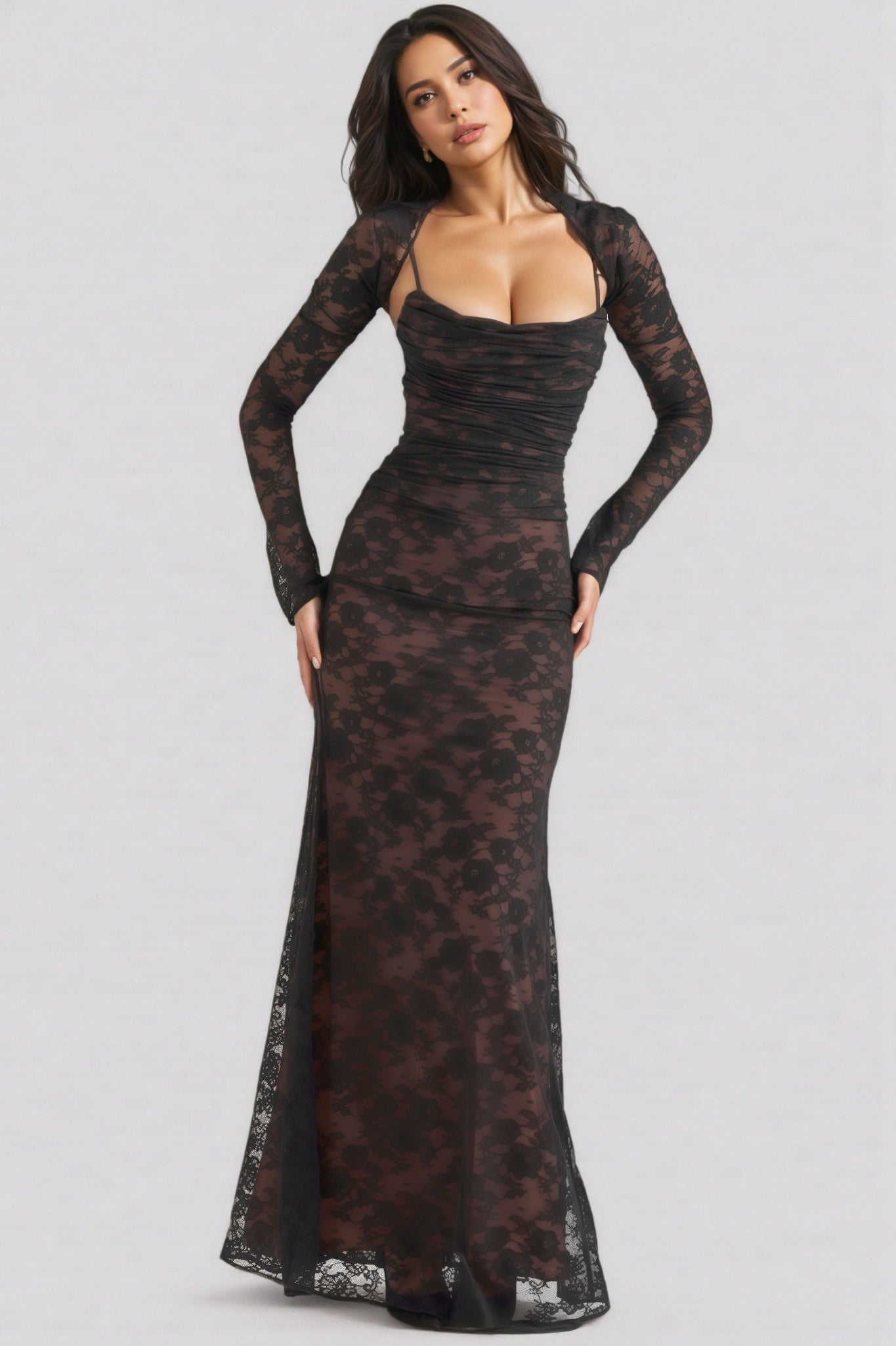 Xaver Black Lace Maxi Dress - View 2