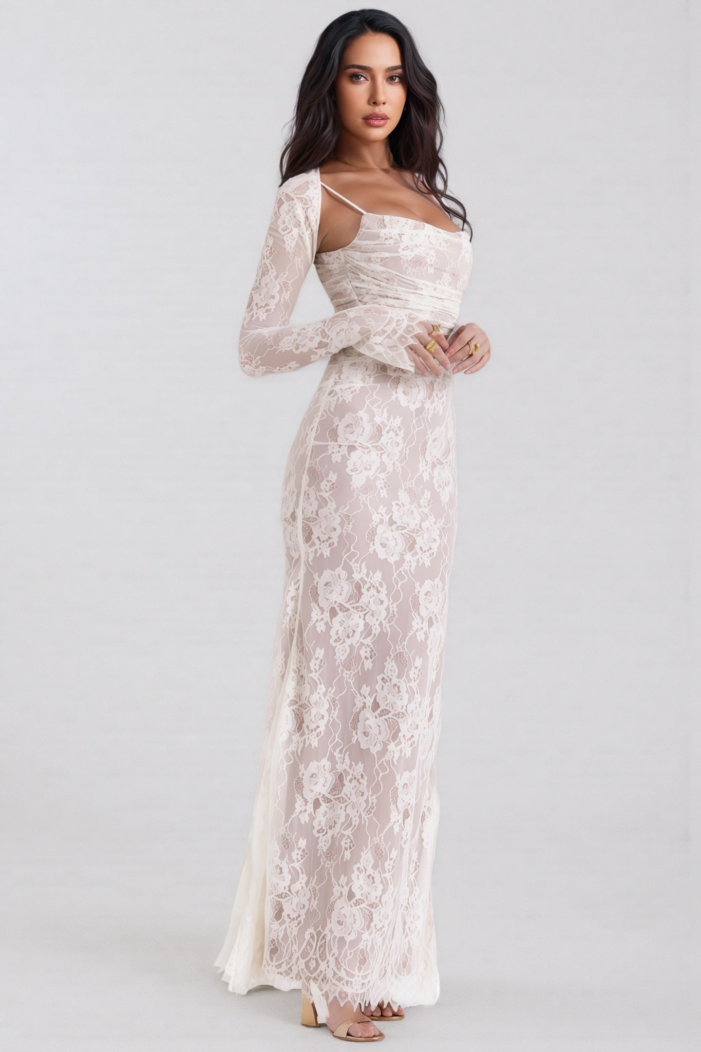 Yoshi Vintage Cream Lace Maxi Dress - View 3