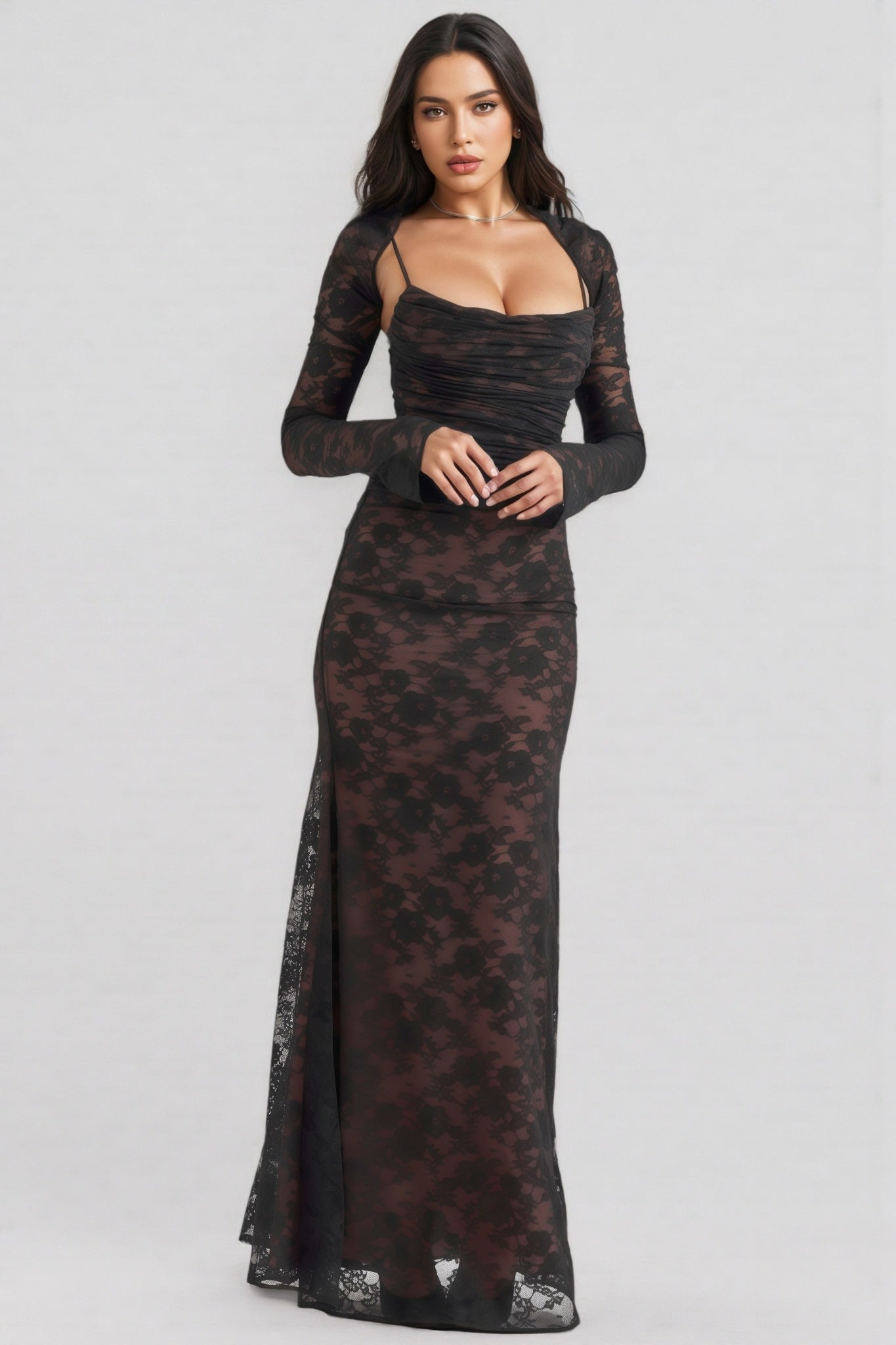 Xaver Black Lace Maxi Dress - View 3