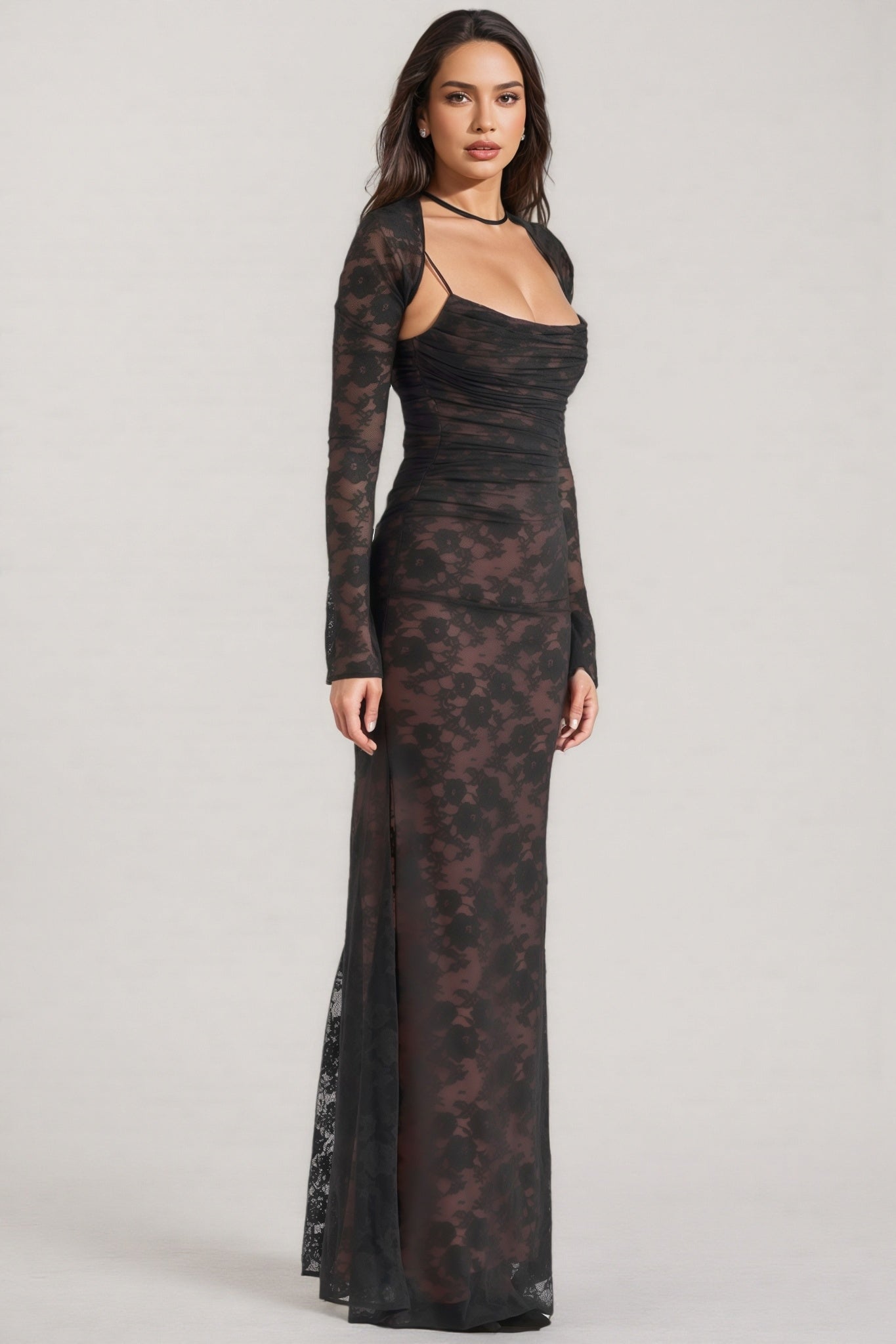 Xaver Black Lace Maxi Dress - View 4