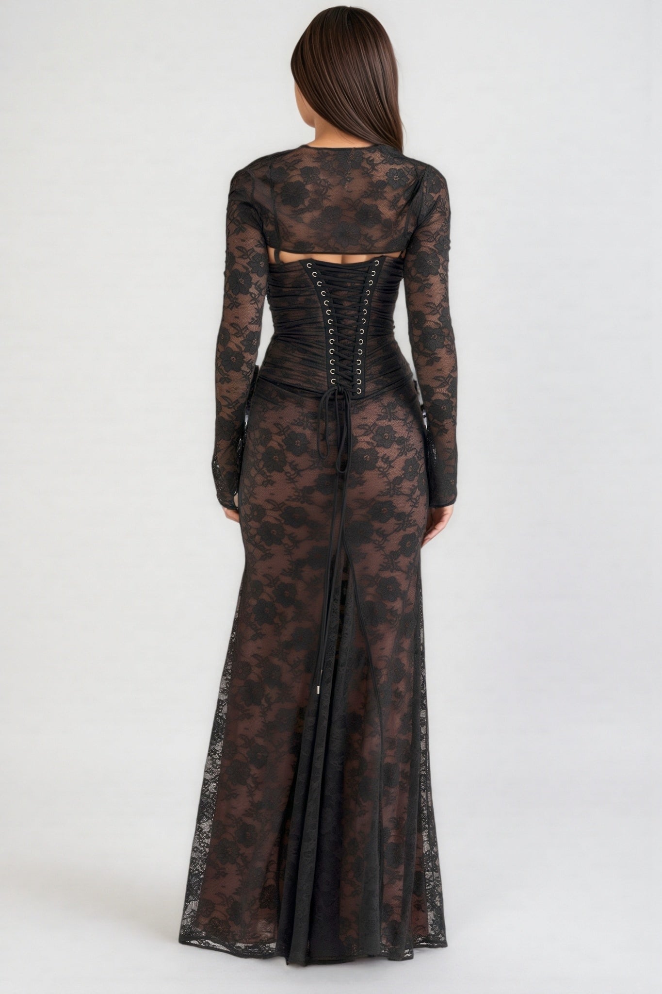 Xaver Black Lace Maxi Dress - View 5
