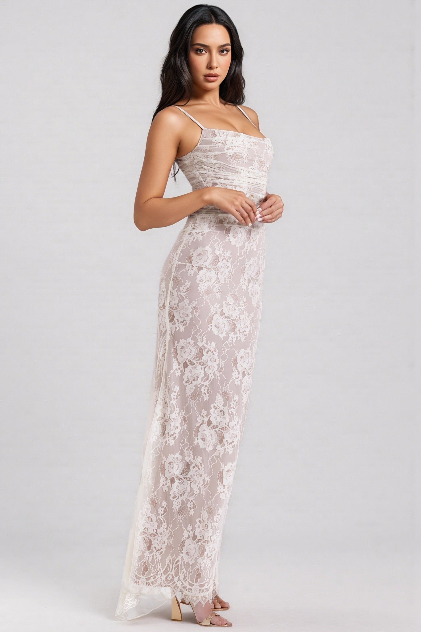 Yoshi Vintage Cream Lace Maxi Dress - View 5