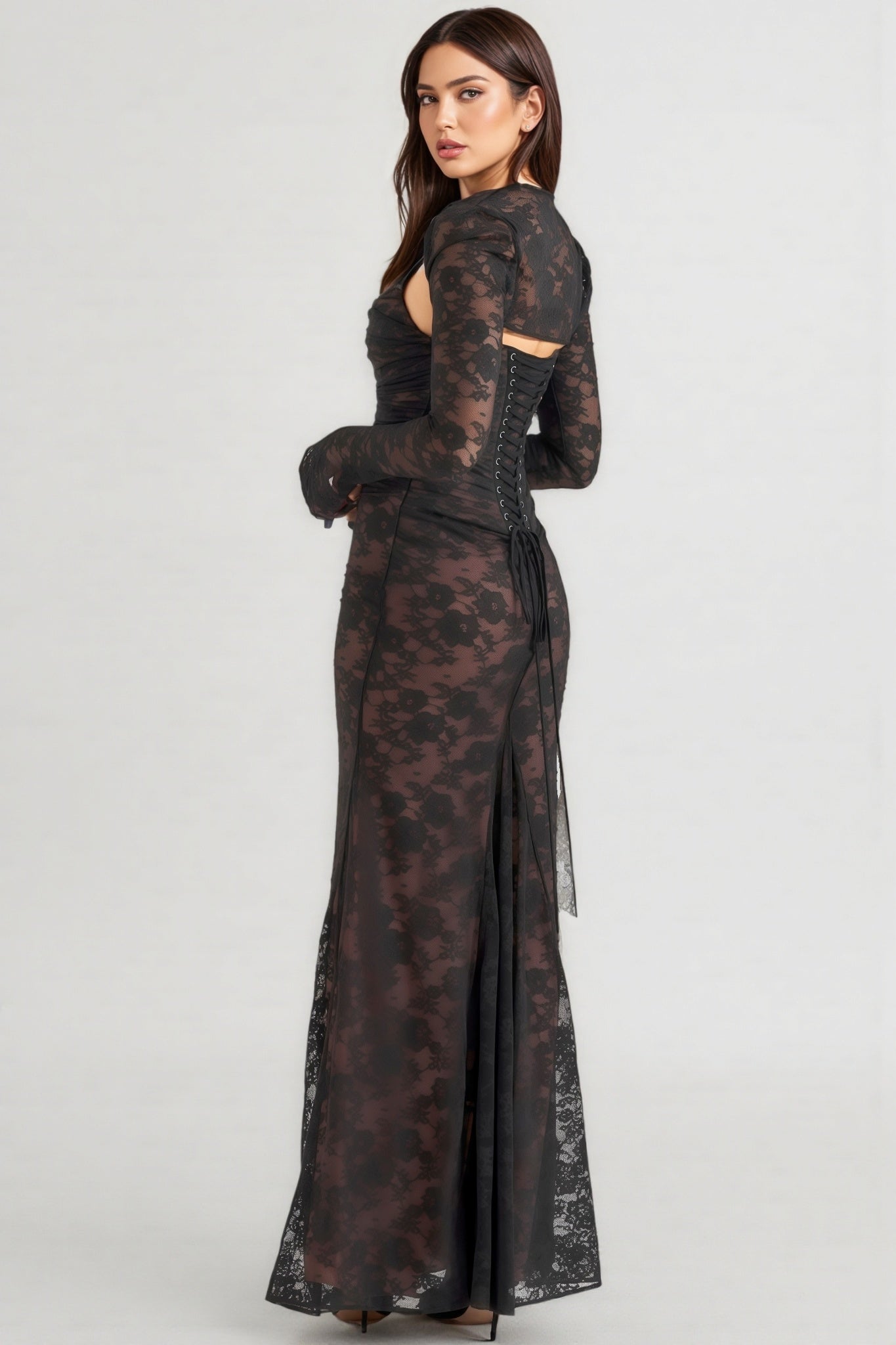 Xaver Black Lace Maxi Dress - View 6