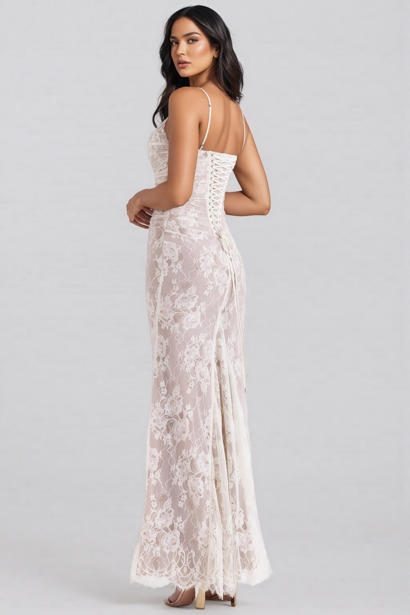 Yoshi Vintage Cream Lace Maxi Dress - View 6
