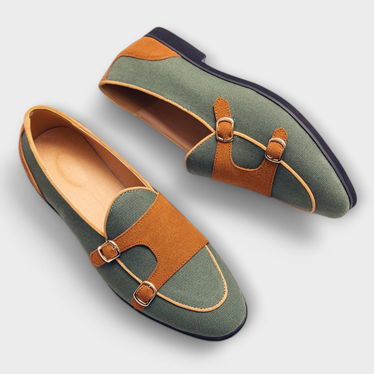 Round Toe Double Monk Strap Contrast Loafers