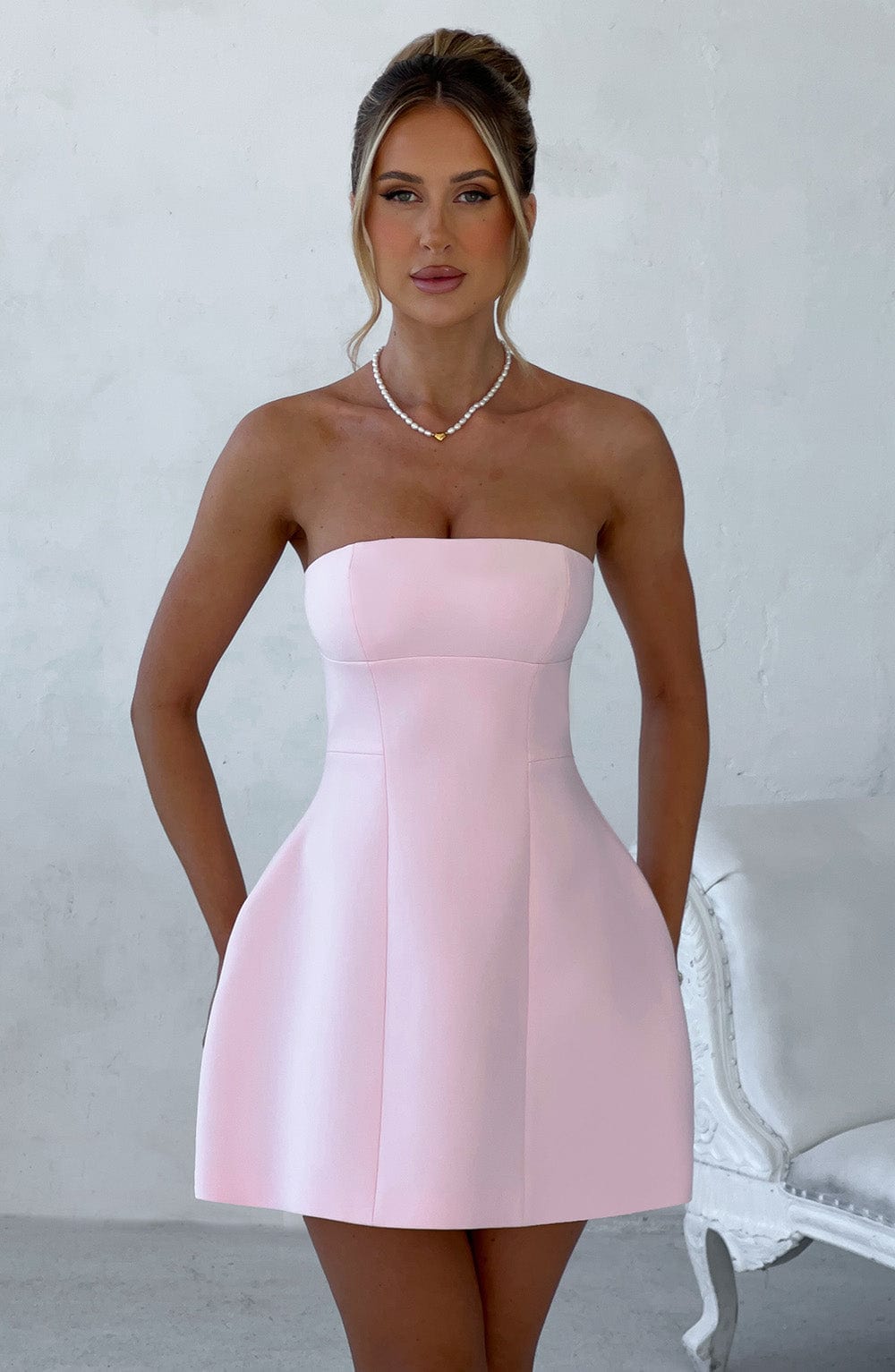 Strapless Structured Bubble Hem A-Line Mini Dress