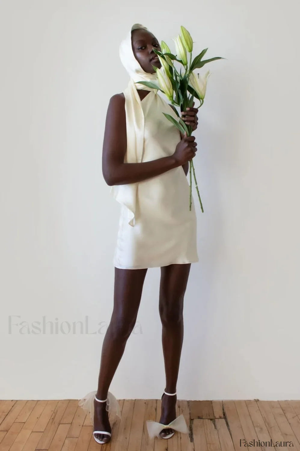 Astrella Neck Wrap Charming Midi A-Line Dress