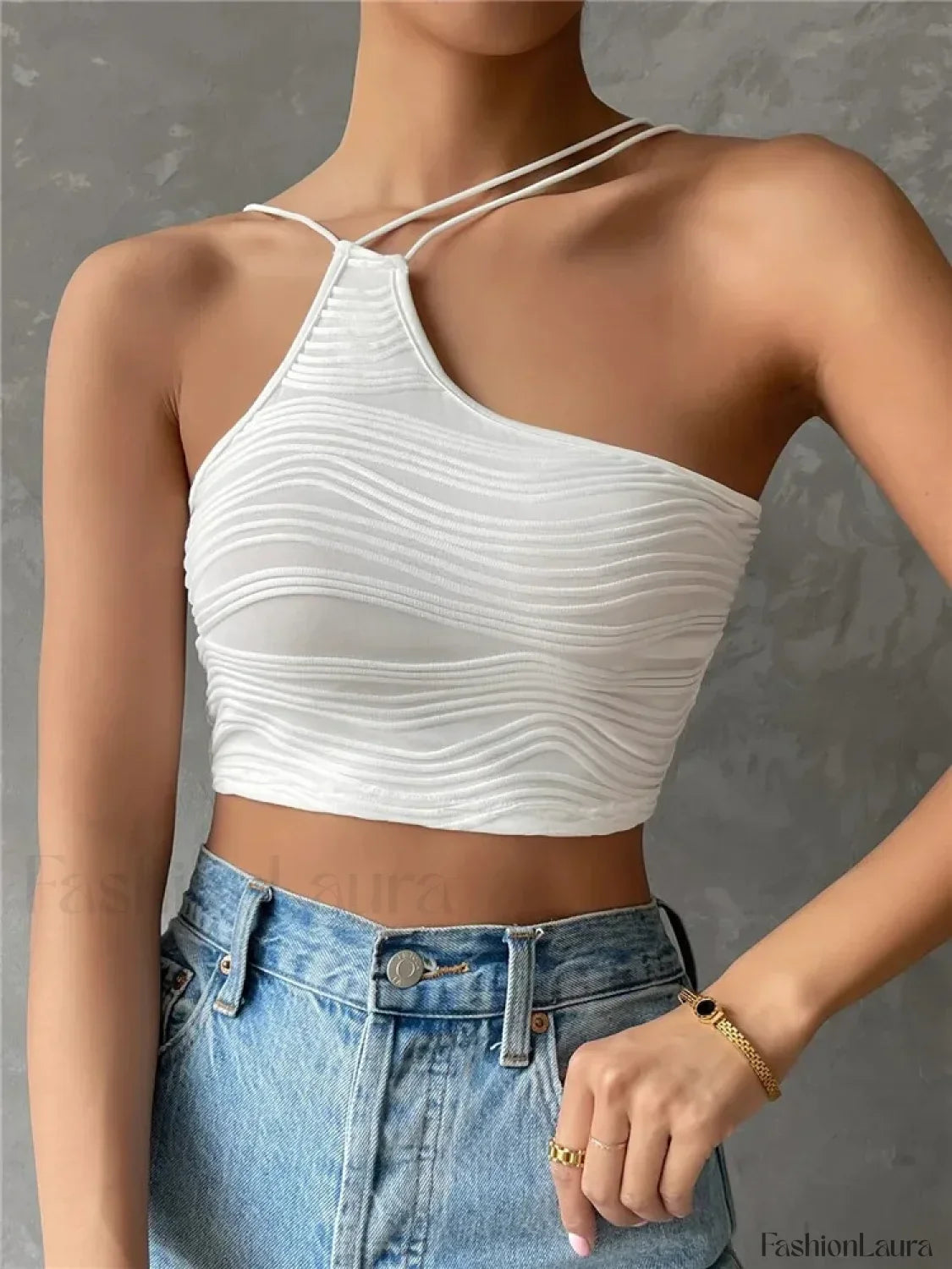 Asymmetric Grunge Neck Crop Top