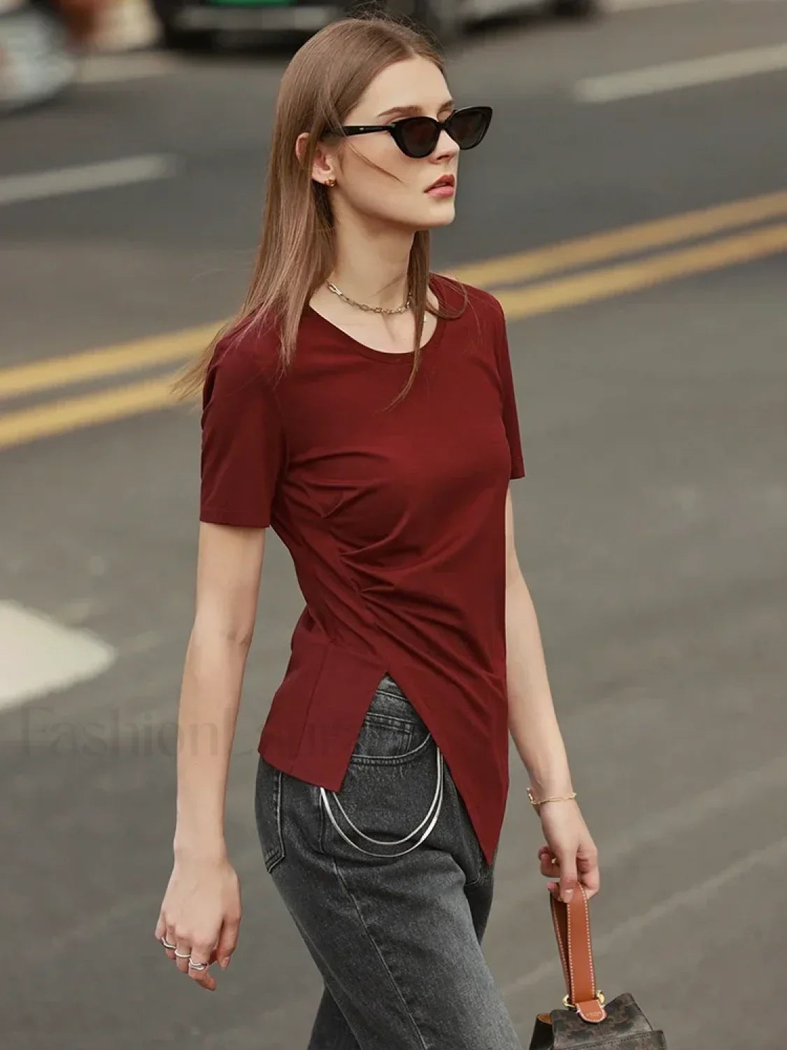 Asymmetric Neck Solid T-Shirt