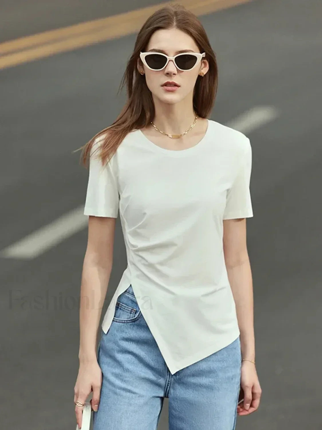 Asymmetric Neck Solid T-Shirt