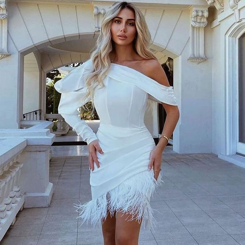 One Shoulder Puff Sleeve Mini Dress