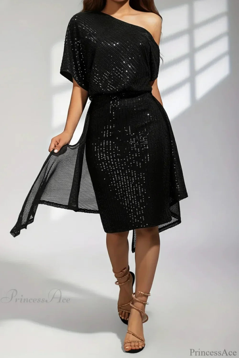 Sequin V-Neck Sleeveless Asymmetrical Bodycon Mini Dress