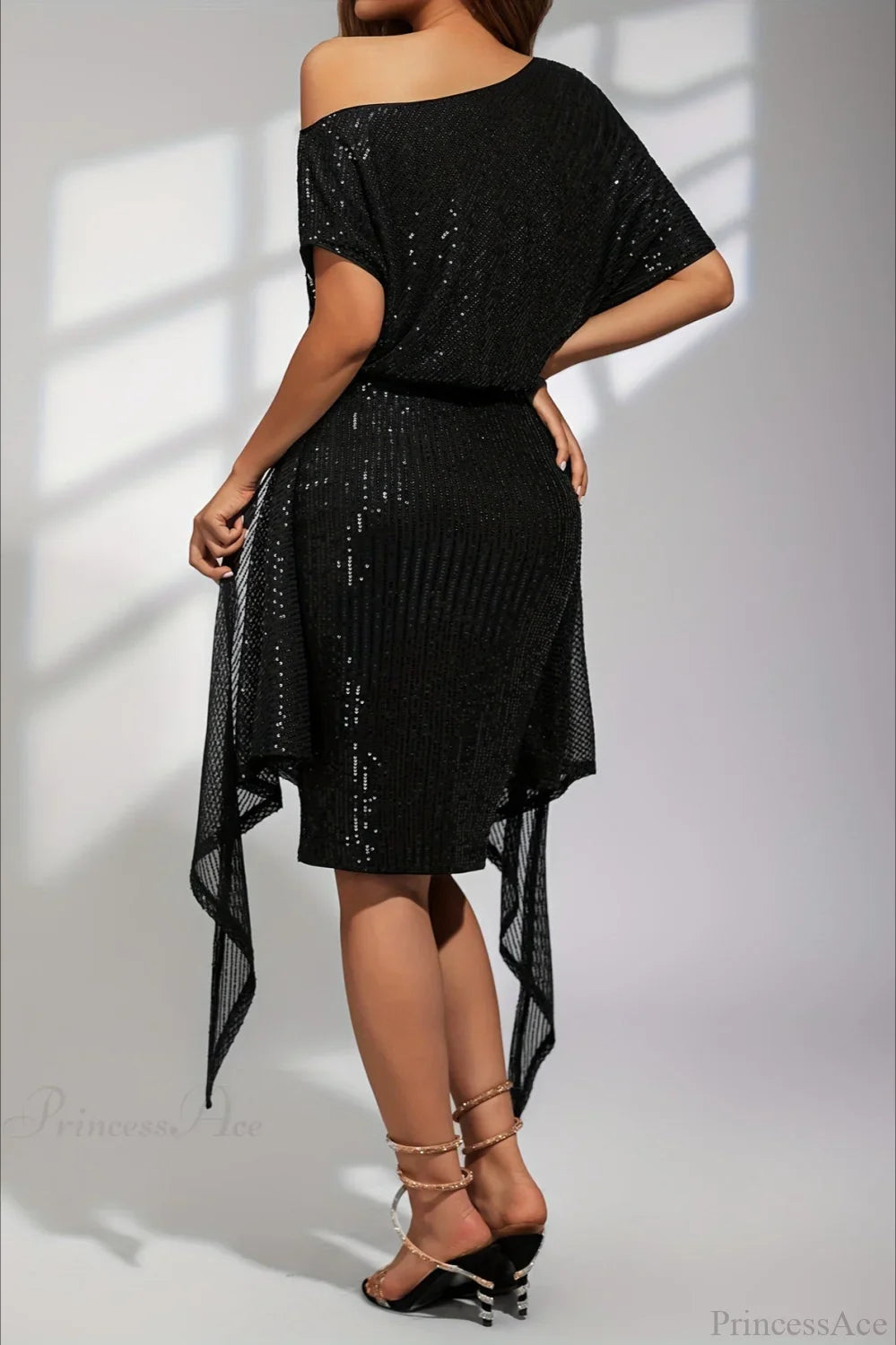 Sequin V-Neck Sleeveless Asymmetrical Bodycon Mini Dress