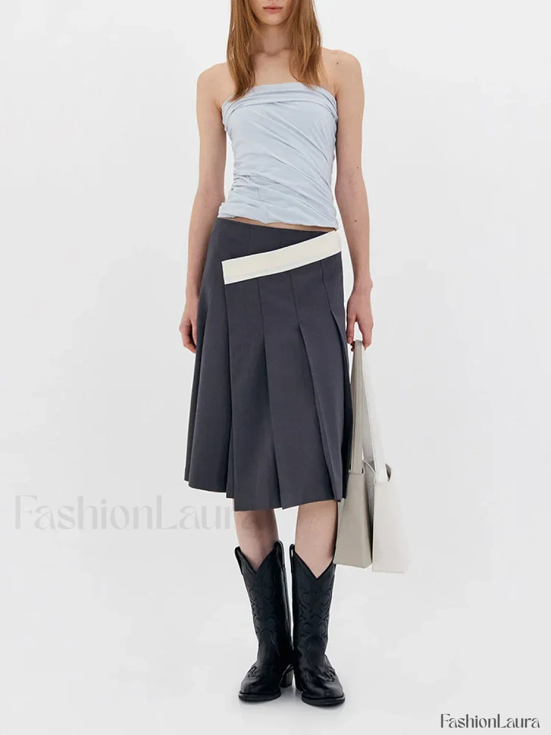 Asymmetric Striped High Waist Skirt