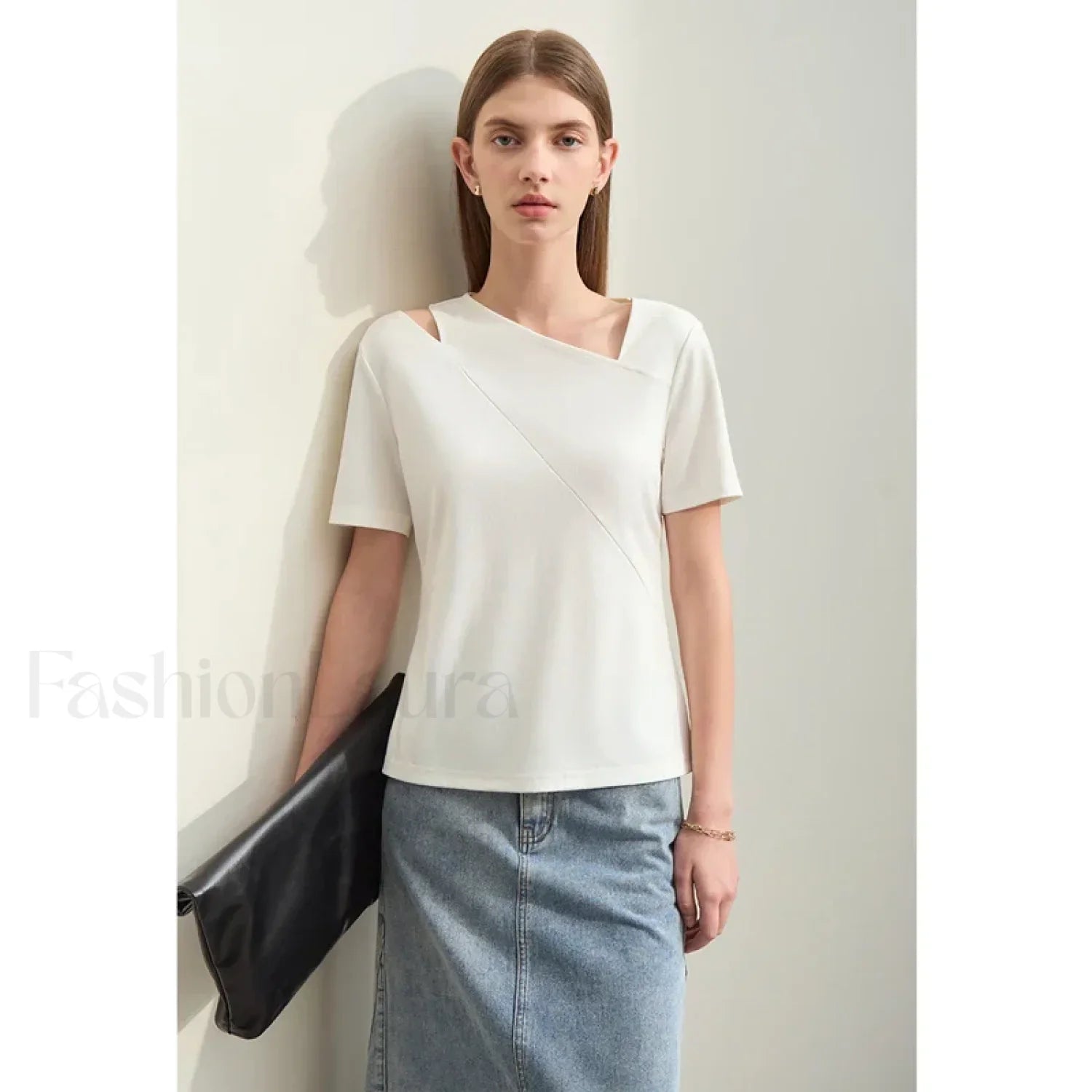 Asymmetric V-Neck Stretch T-Shirt